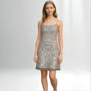 BCBGMaxAzria Silver Grey 100% Silk Sequin Sparkle Party Cocktail Slip Dress 12